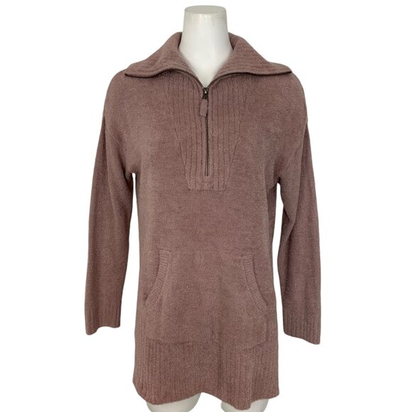 Barefoot Dreams CozyChic Lite High Rib Half Zip Tunic Sweater S Mauve Comfy Soft - Picture 1 of 13